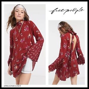 FREE PEOPLE BOHO FLOWY MINI FLORAL TUNIC DRESS A2C